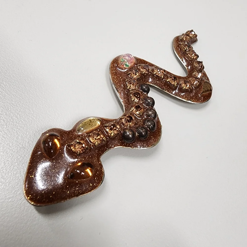 Brown Glitter Resin Snake Brooch Pin Embedded Rhinestone Statement Serpent